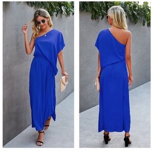 Royal Blue One Shoulder Special Occasion Maxi Dress NWT